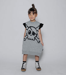 Kid | Ruffled Sleeve Sweatdress | Heather Grey