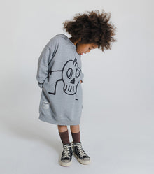Kid | Goofy Skull Hooded Dress | Heather Grey