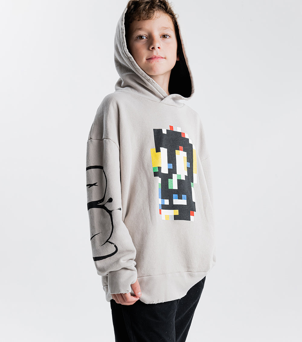 Kid | Pixel Skull Hoodie | Smokey Grey