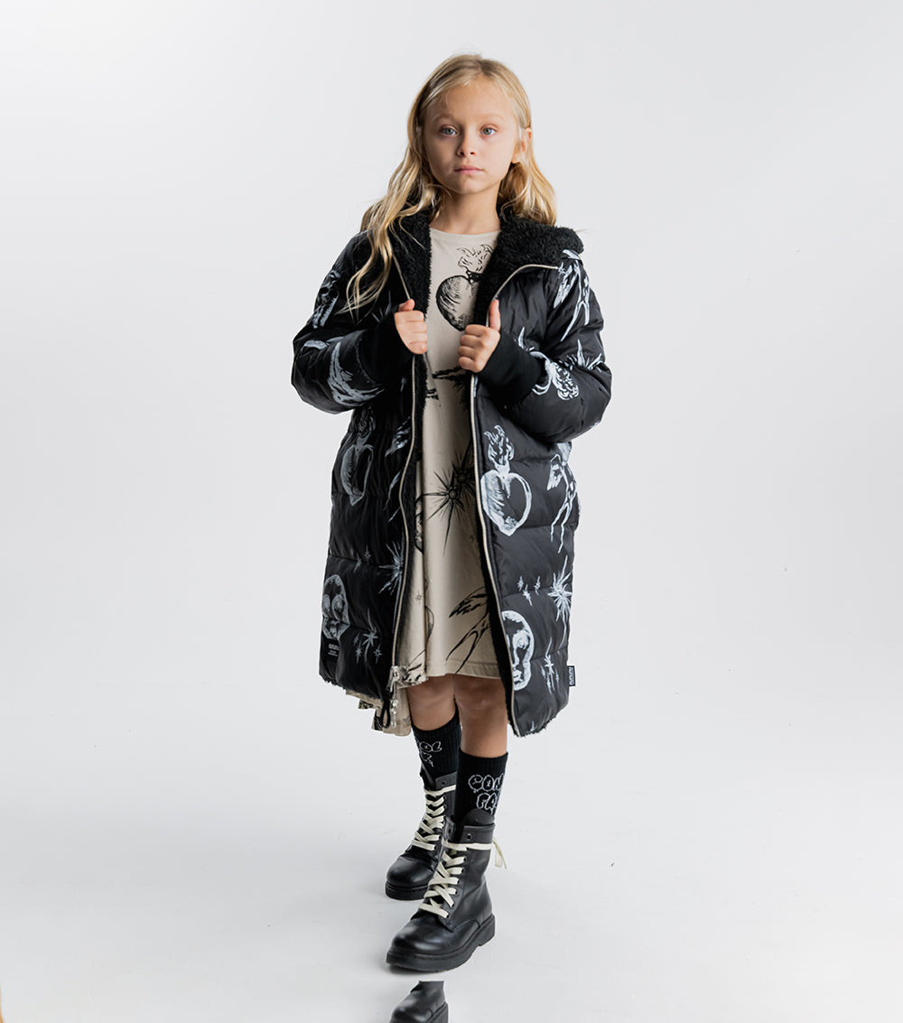 Kid | All Inked Reversible Down Coat | Black