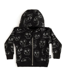 Kid | Scribbled Skulls Zip Hoodie | Black