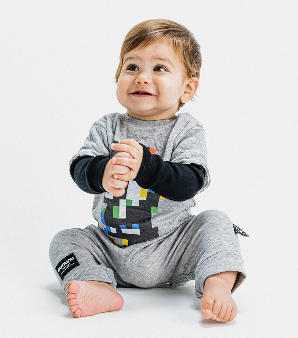 Newborn | Soft Pixel Skull Overall | Heather Grey