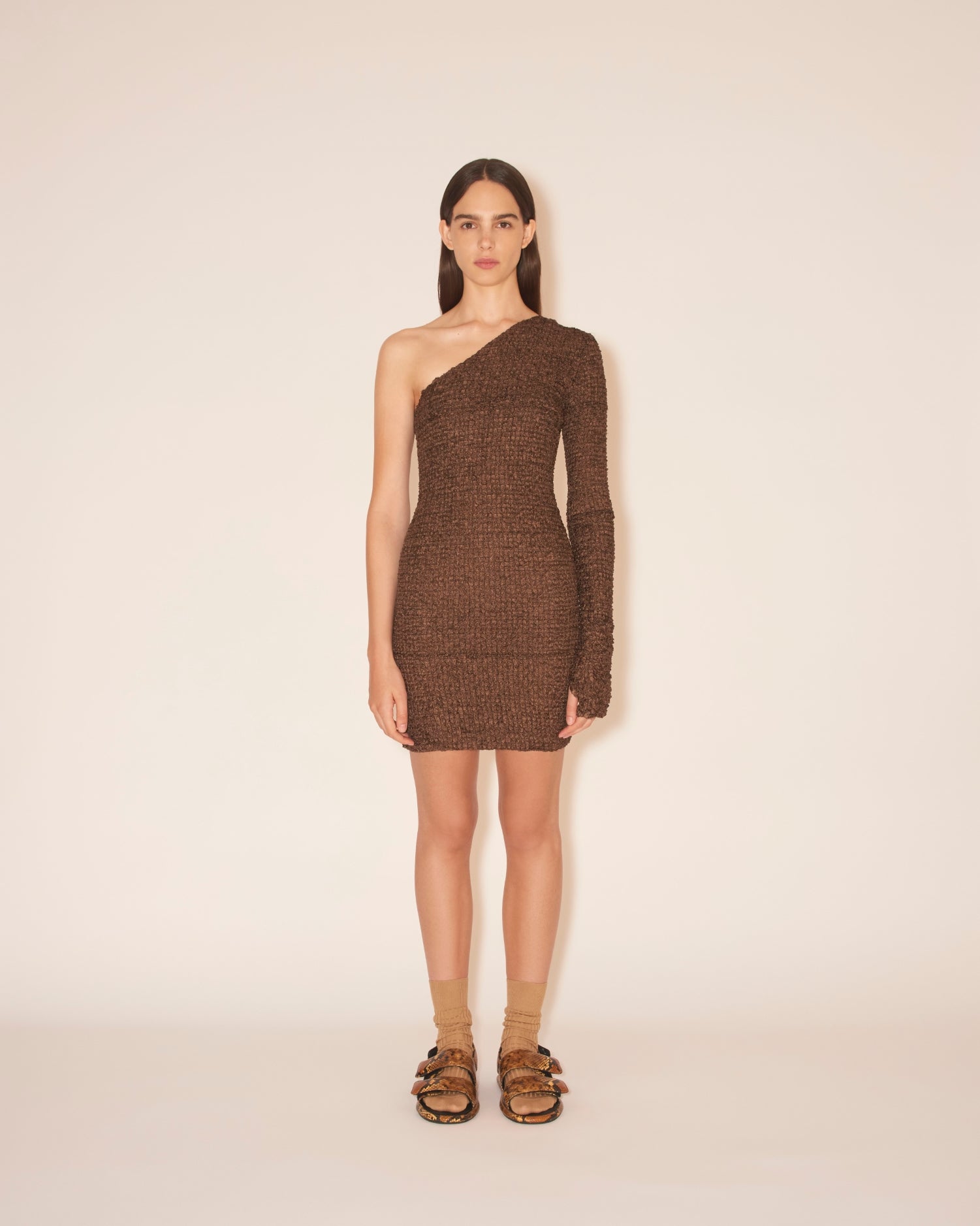 Womens | Mitra One Shoulder Dress | Brown