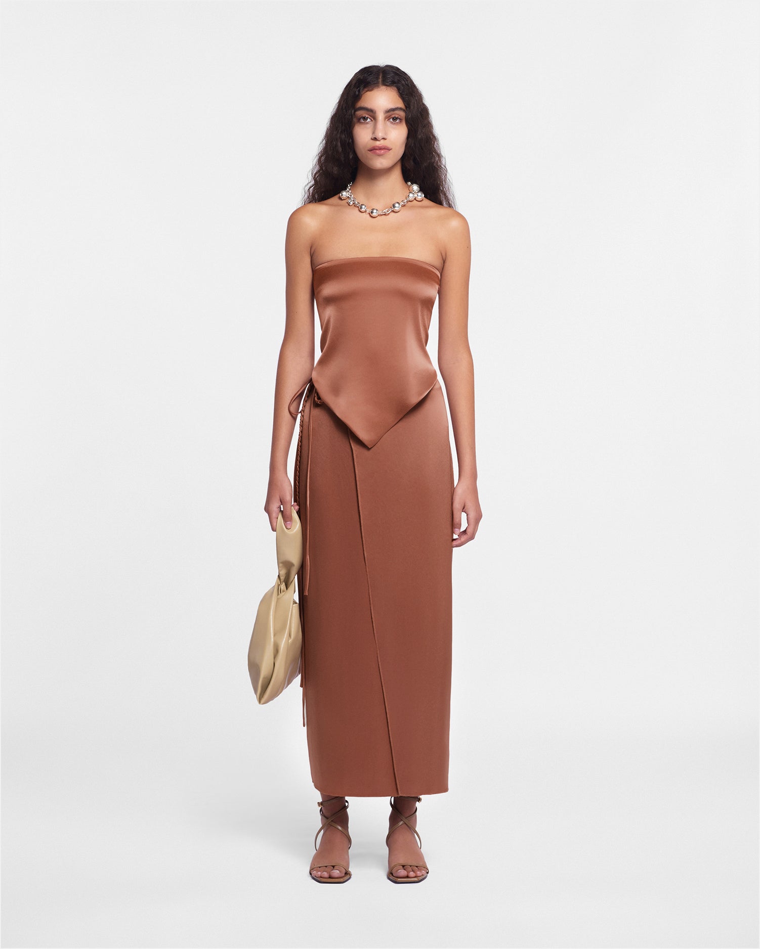 Womens | Racha Slip Satin Wrap Skirt | Brown Terra