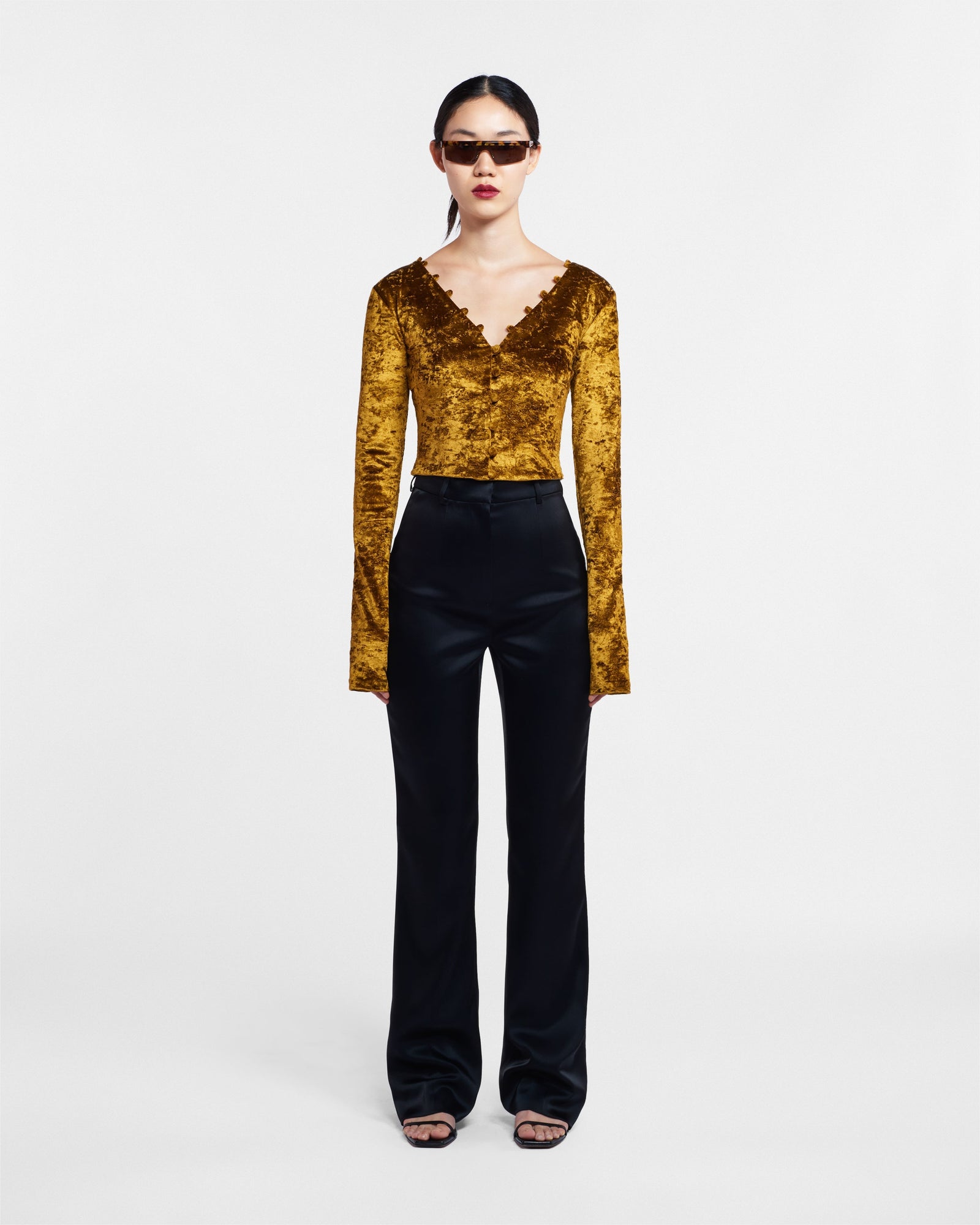 Womens | Linna Crushed Velvet Top | Curry Crushed Velvet