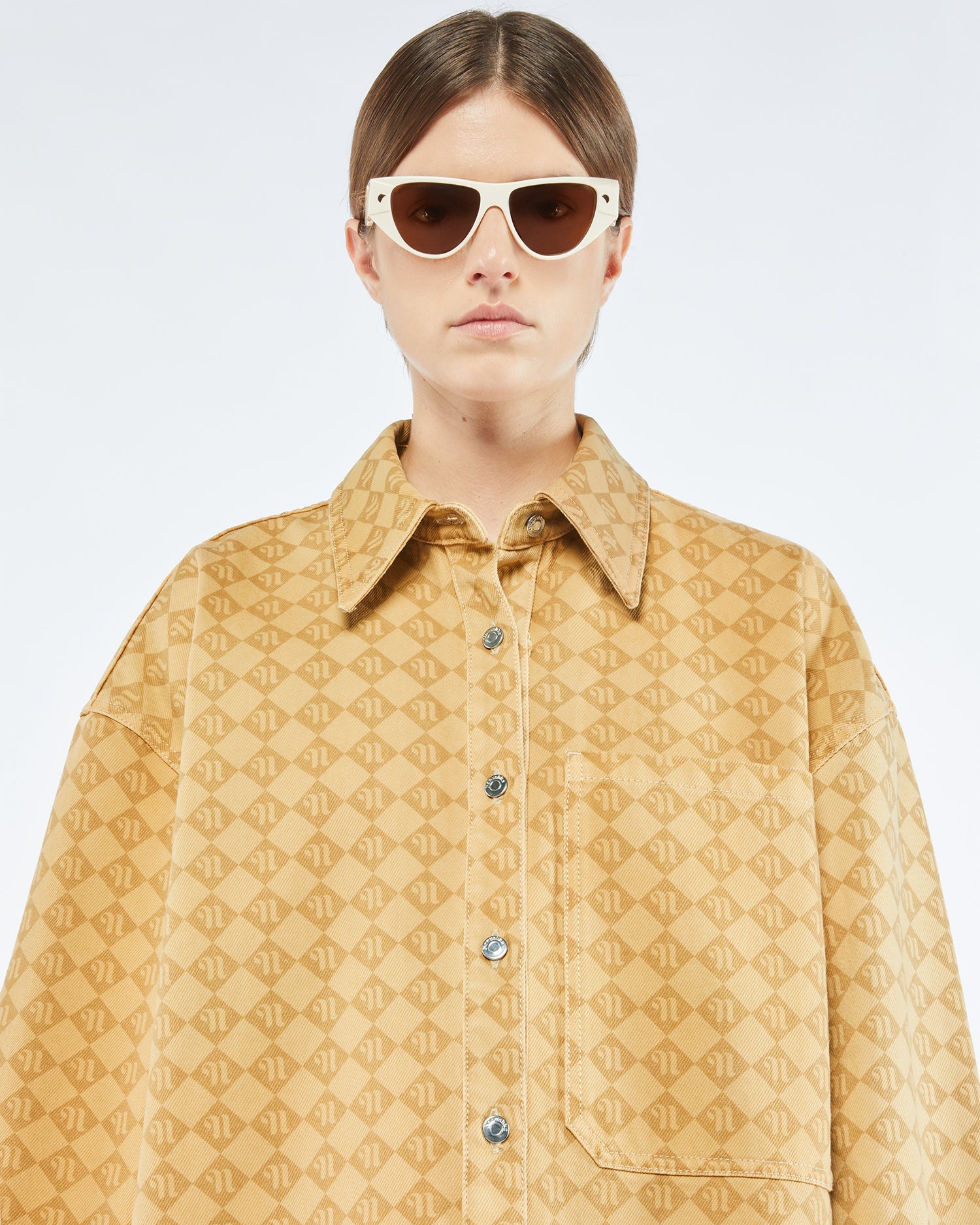 Womens | Aarna Laser Faded Monogram Camel Shirt | Denim