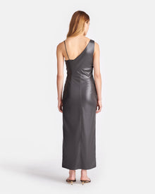 Fenera Asymmetric Okobor Alt-Leather Midi Dress | Midnight Green