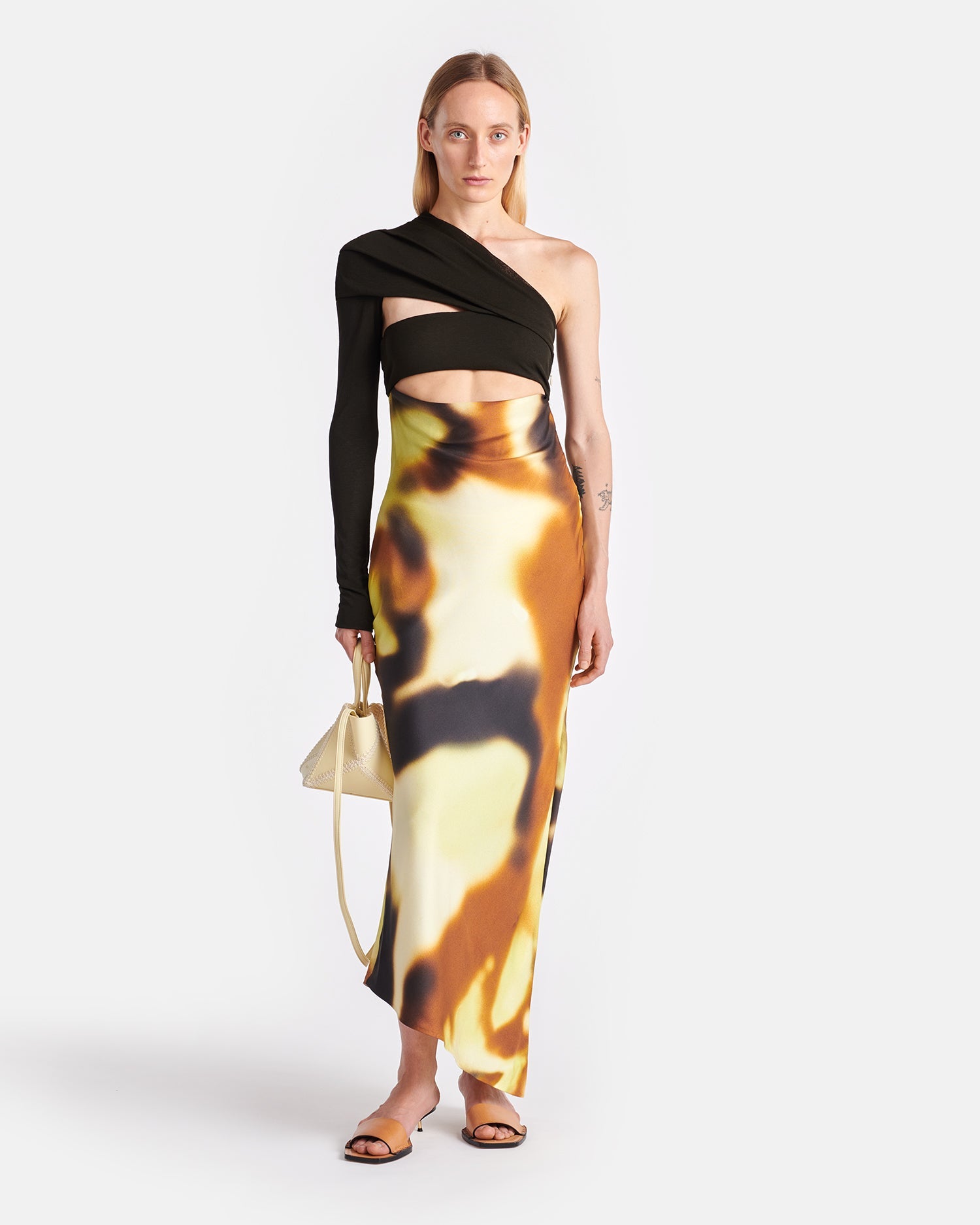 Womens | Eirah Draped Silk And Mesh-Jersey Midi Dress | Smudged Graffiti