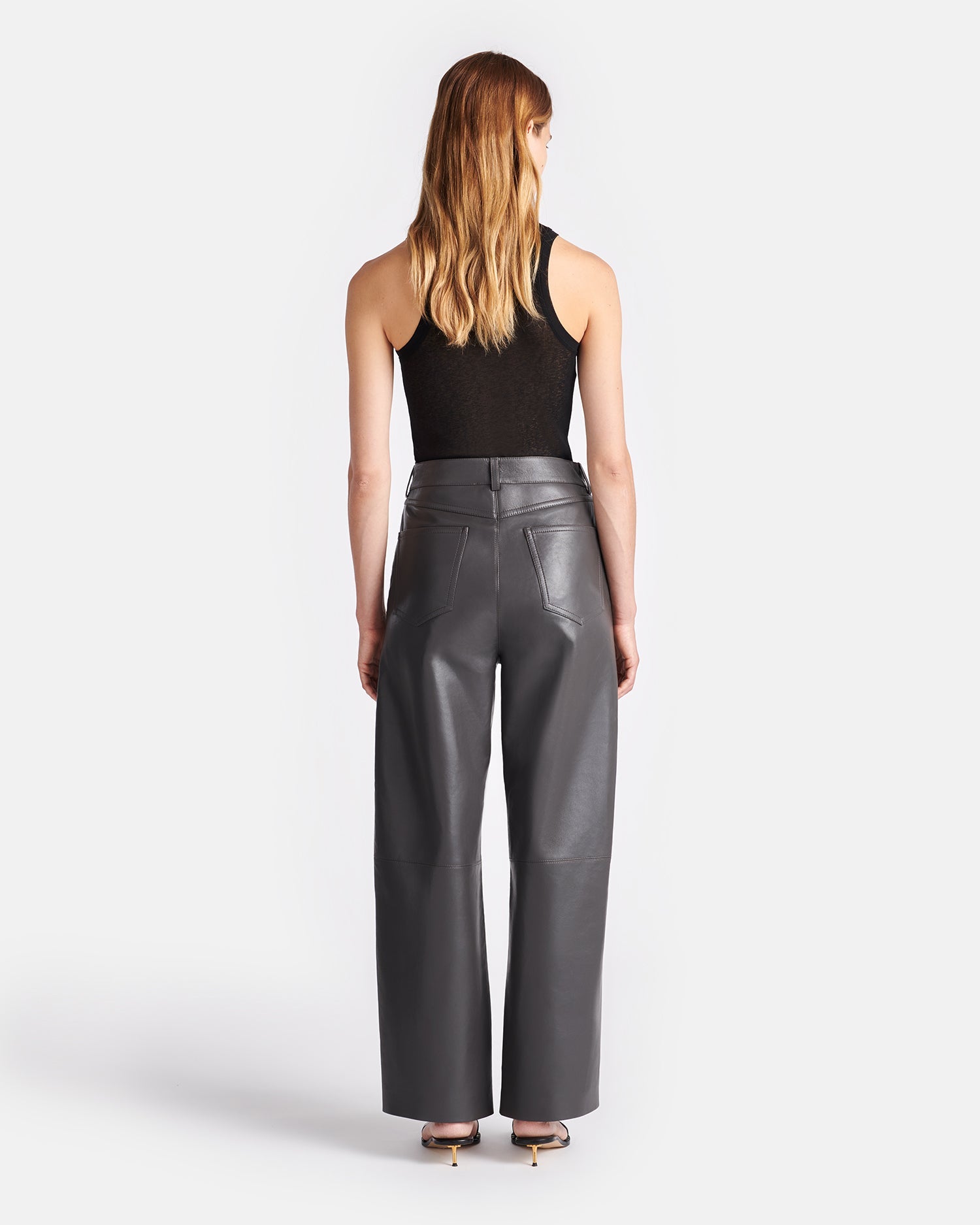 Abrah Regenerated Leather Barrel-Leg Pants | Midnight Green