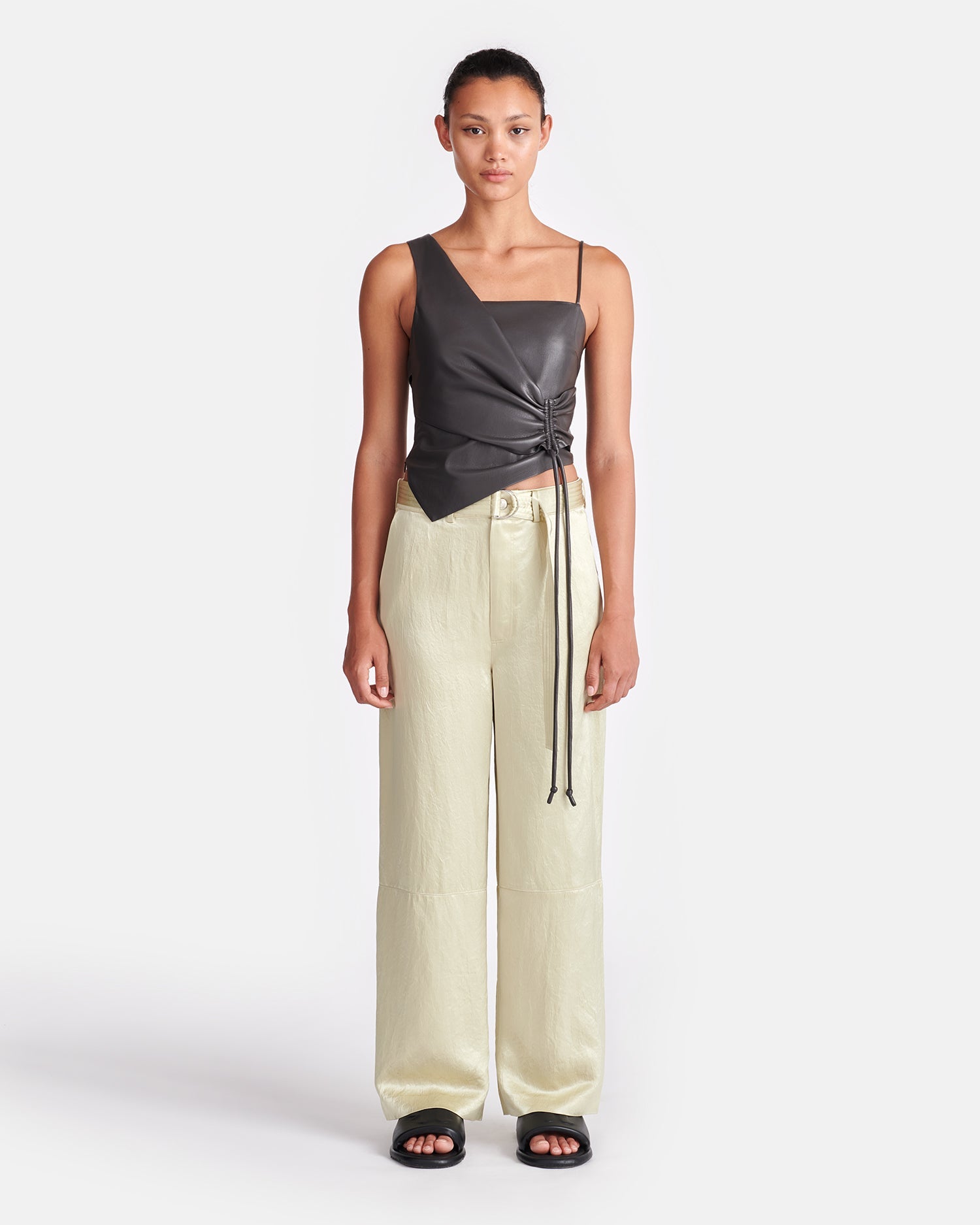 Chudel Asymmetric Okobor Alt-Leather Top | Midnight Green