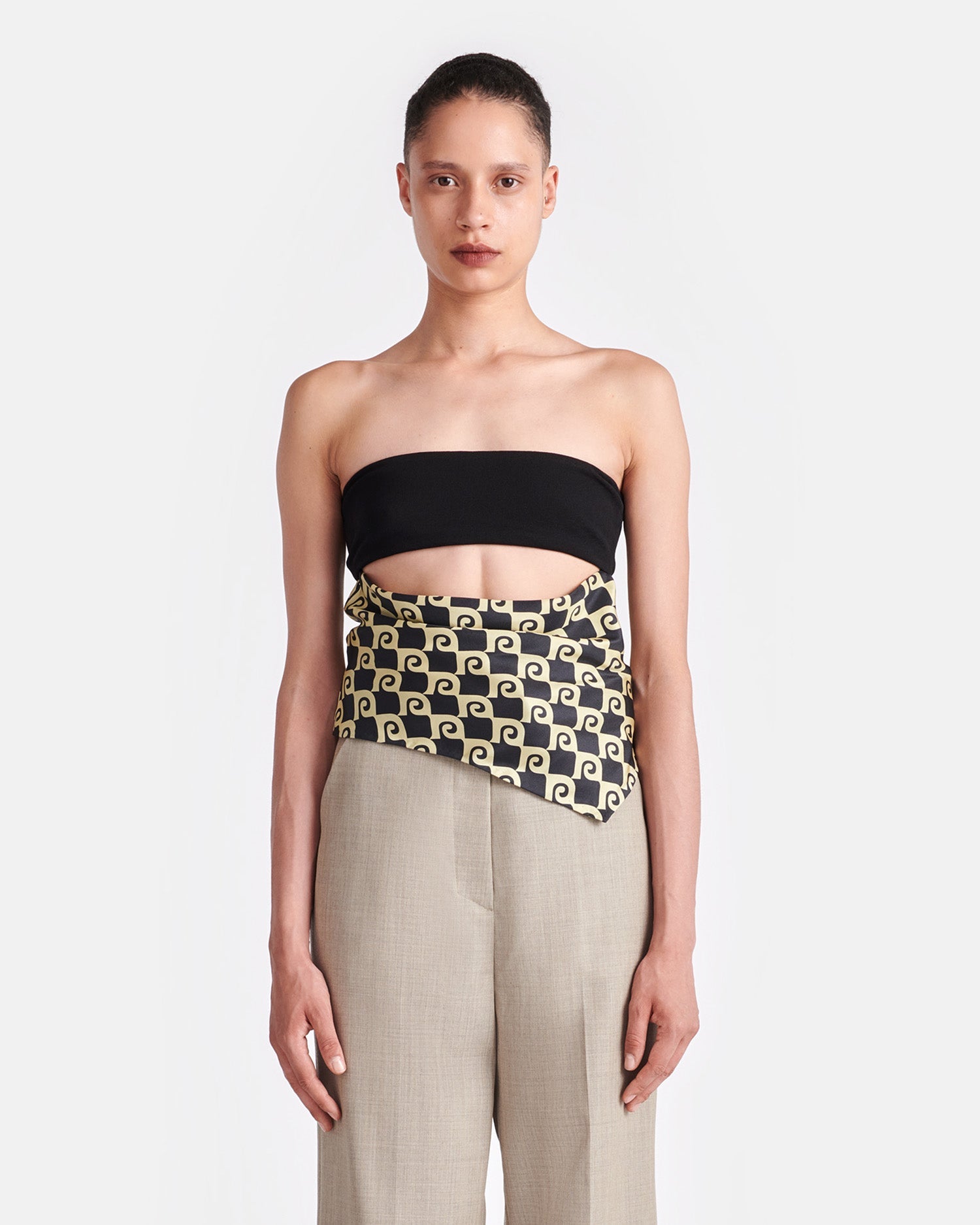 Womens | Jacinda Printed Silk And Mesh-Jersey Bandeau Top | Diamond Check