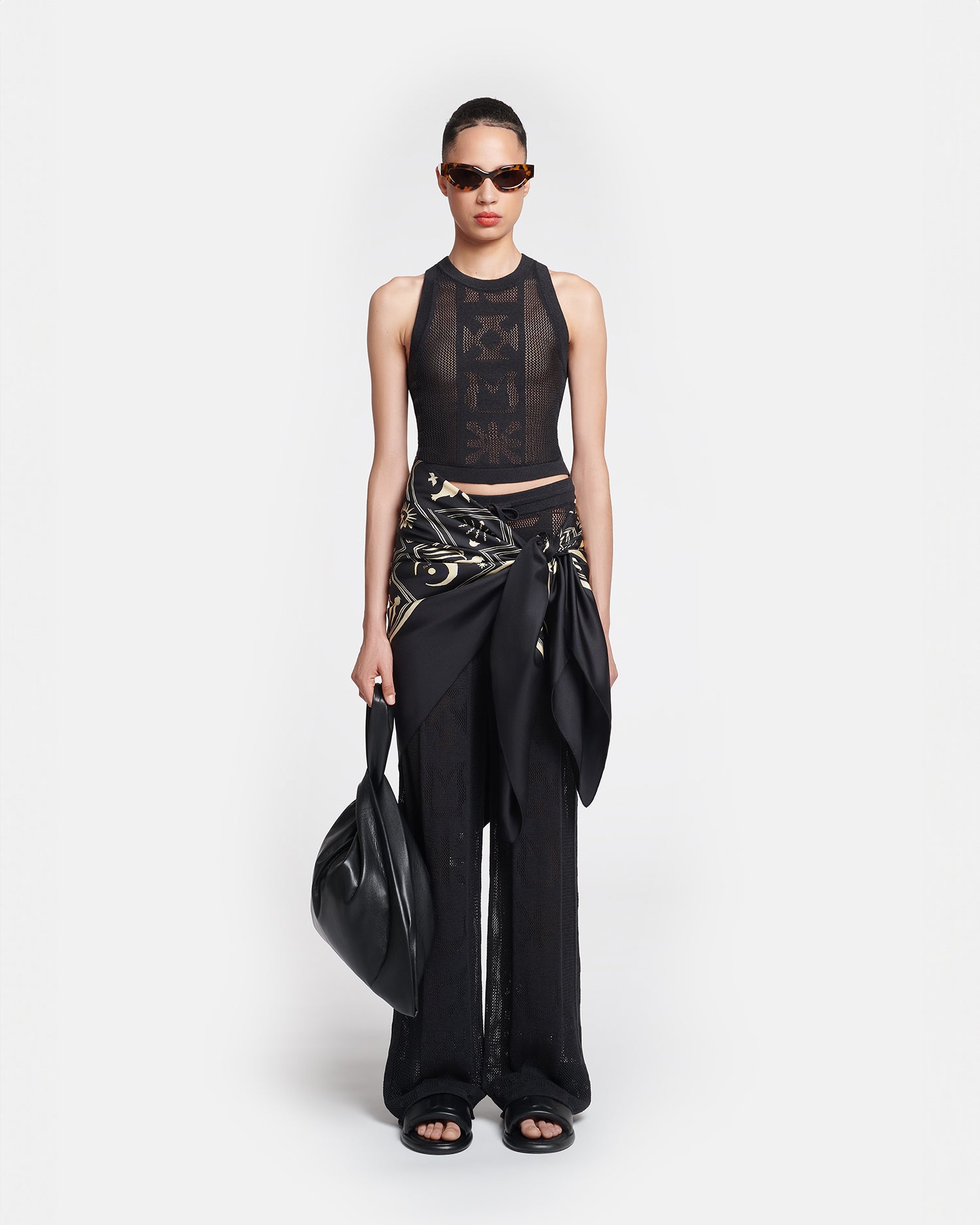 Womens | Wardon Paper Crochet Cropped Wide-Leg Pants | Black