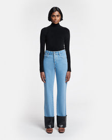 Raynee Leather-Trimmed Straight-Leg Jeans | Mid Blue