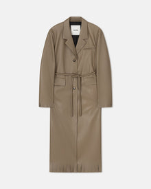 Nikoline Belted Regenerated Leather Coat | Muted Khaki