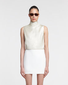 Womens | Colson Crinkled-Satin Turtleneck Top | Ecru