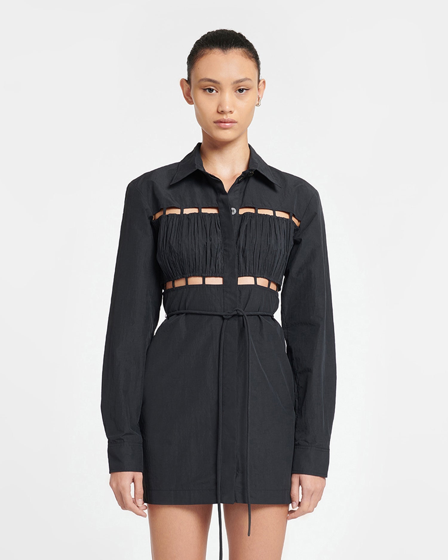 Genea Pleated Poplin Shirt Dress | Black