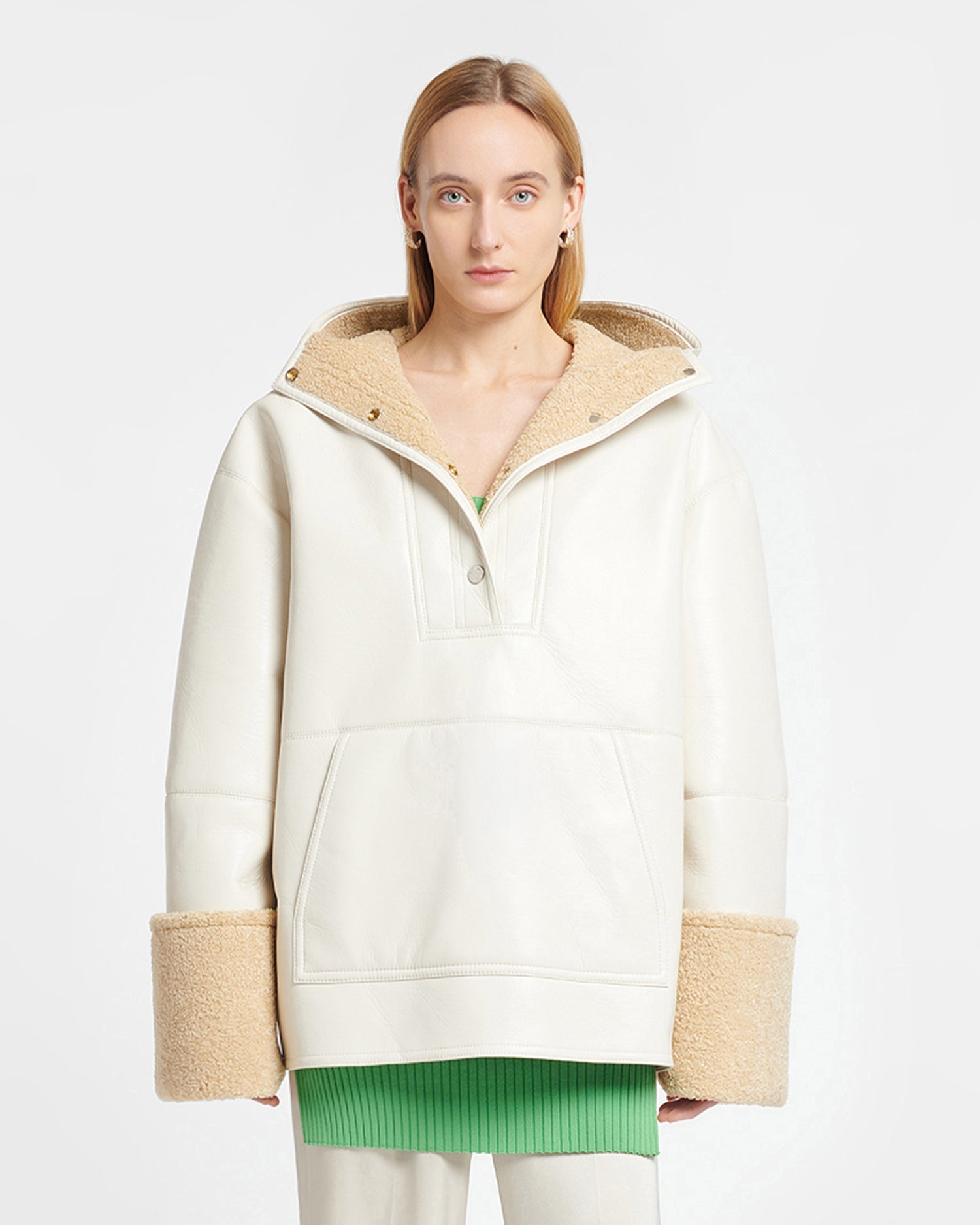 Womens | Maso Hooded Bonded Shearling Pullover | Creme/Crayon