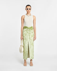 Womens | Carlene Twist-Front Crushed Velvet Skirt | Sage