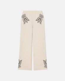 Womens | Emmie Embroidered Textured-Linen Pants | Natural/Black