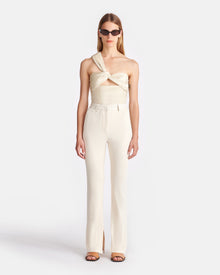 Womens | Mykas Leather-Trimmed Ribbed-Jersey Pants | Creme