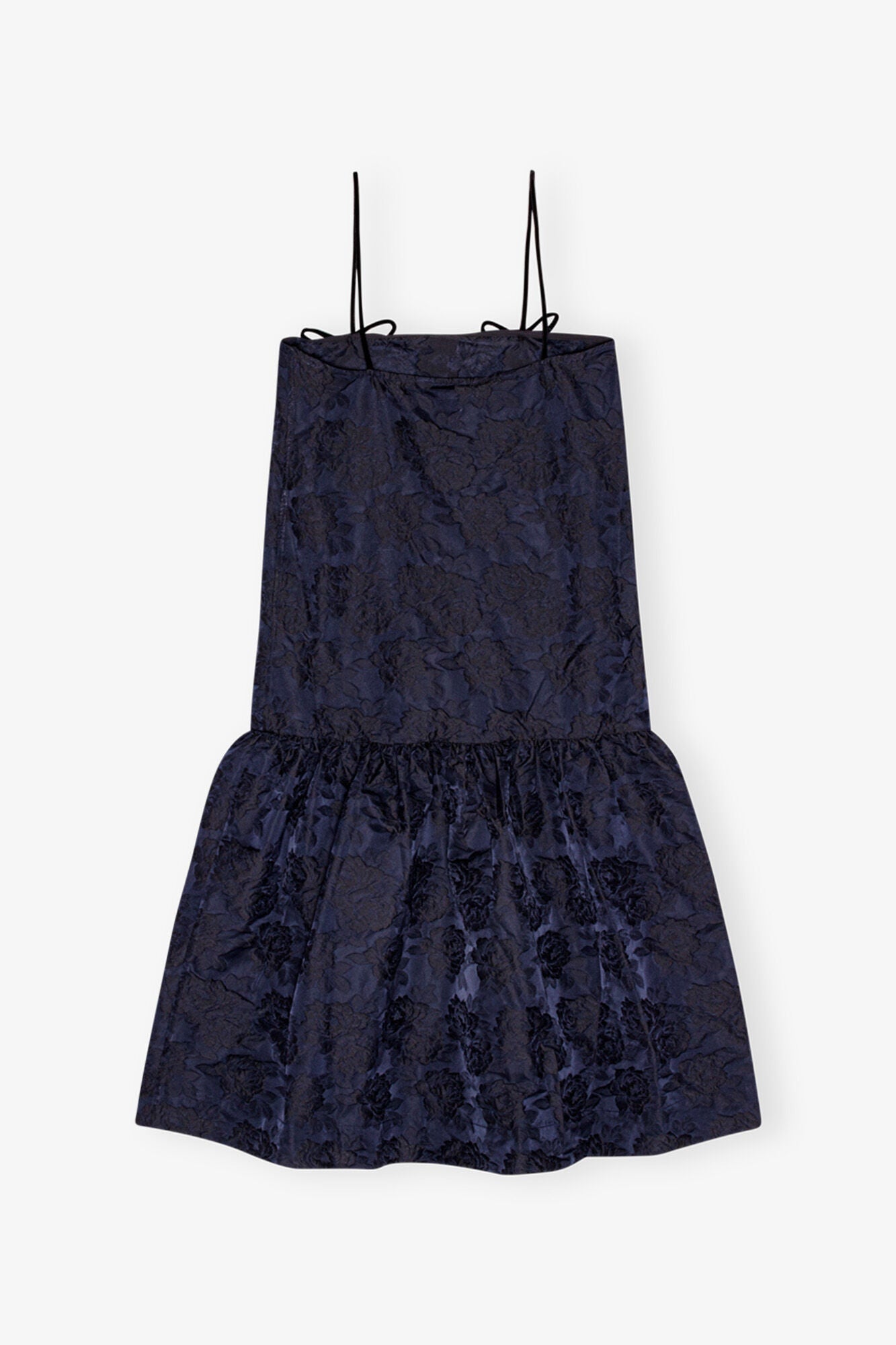 Navy Blue Botanical Jacquard Strap Midi Dress | Peacoat