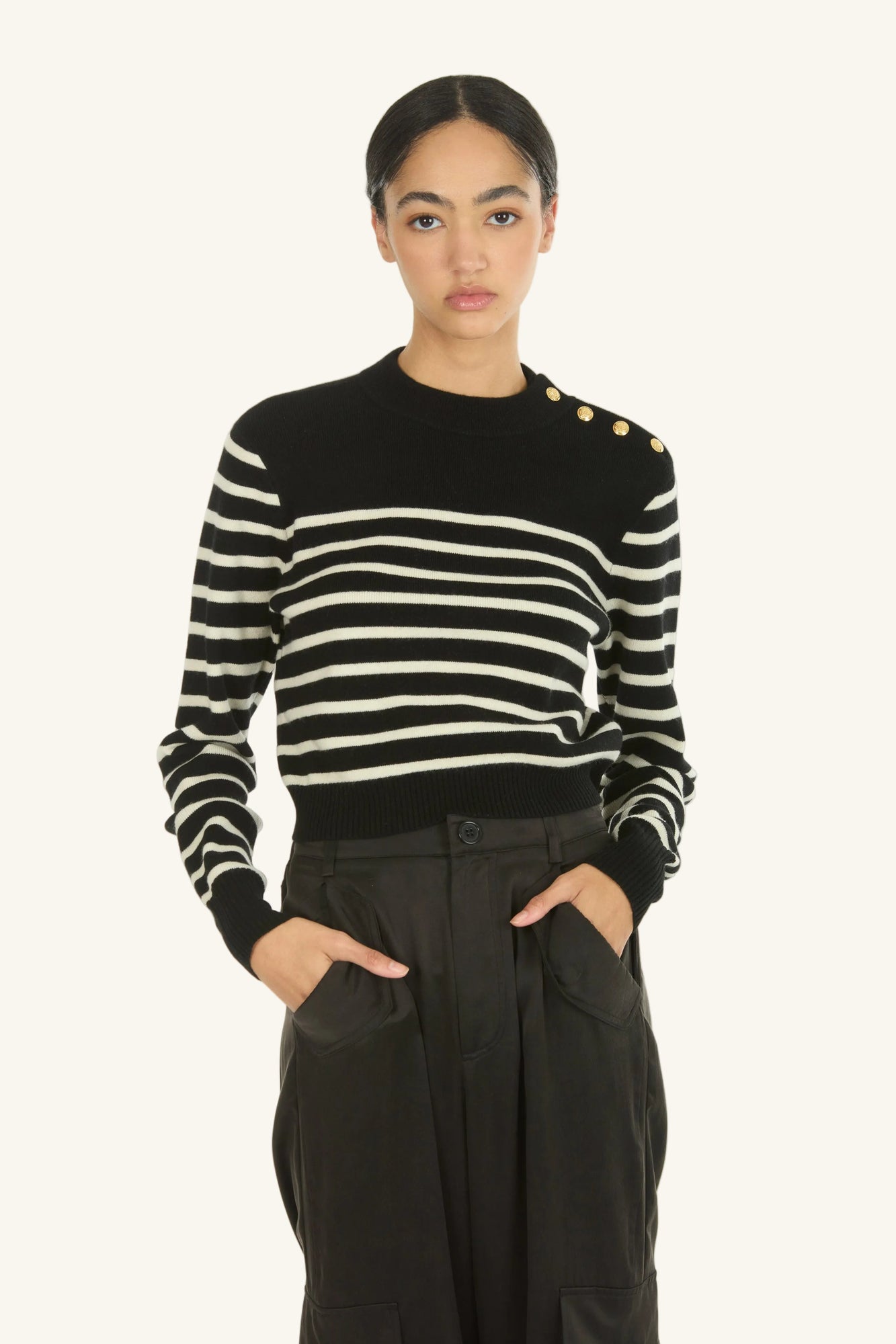 Nell Knit | Black and Creme Stripe