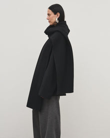 Another Tomorrow Short Scarf Coat in Black – Wool Women's Outerwear