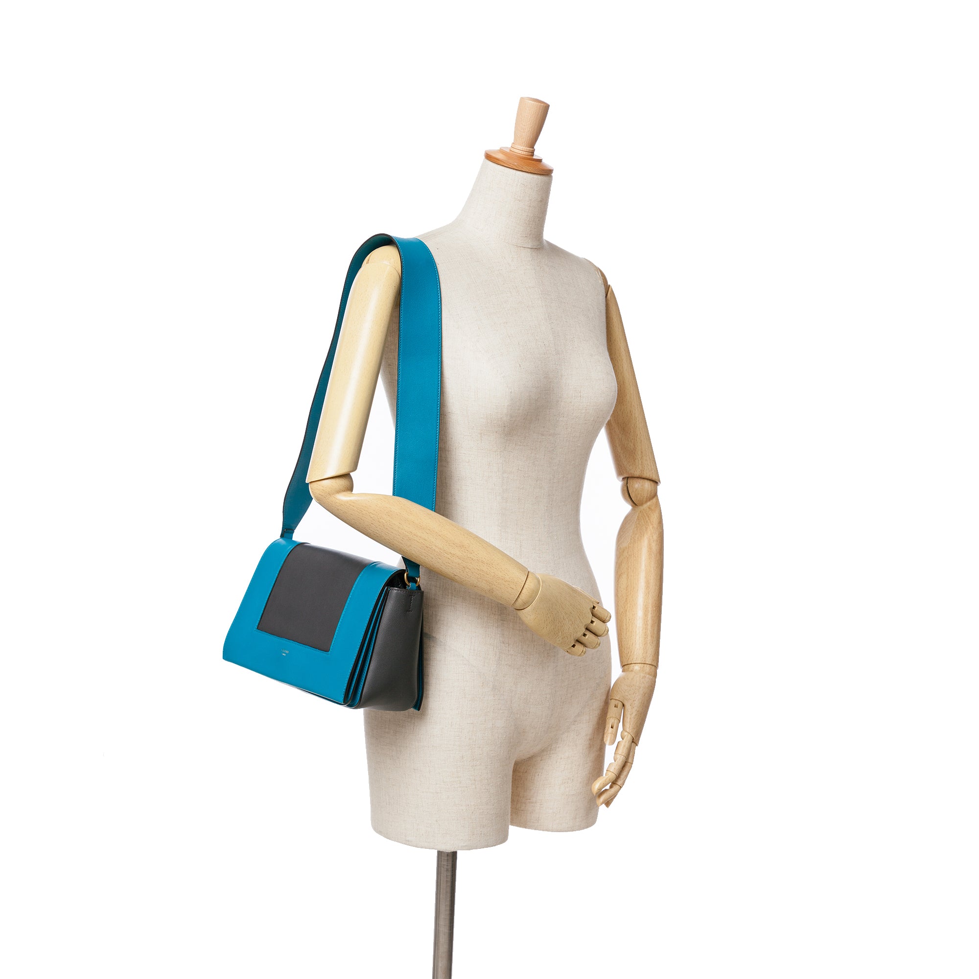 Celine | Pre-Owned Leather Frame Shoulder Bag | Black/Blue