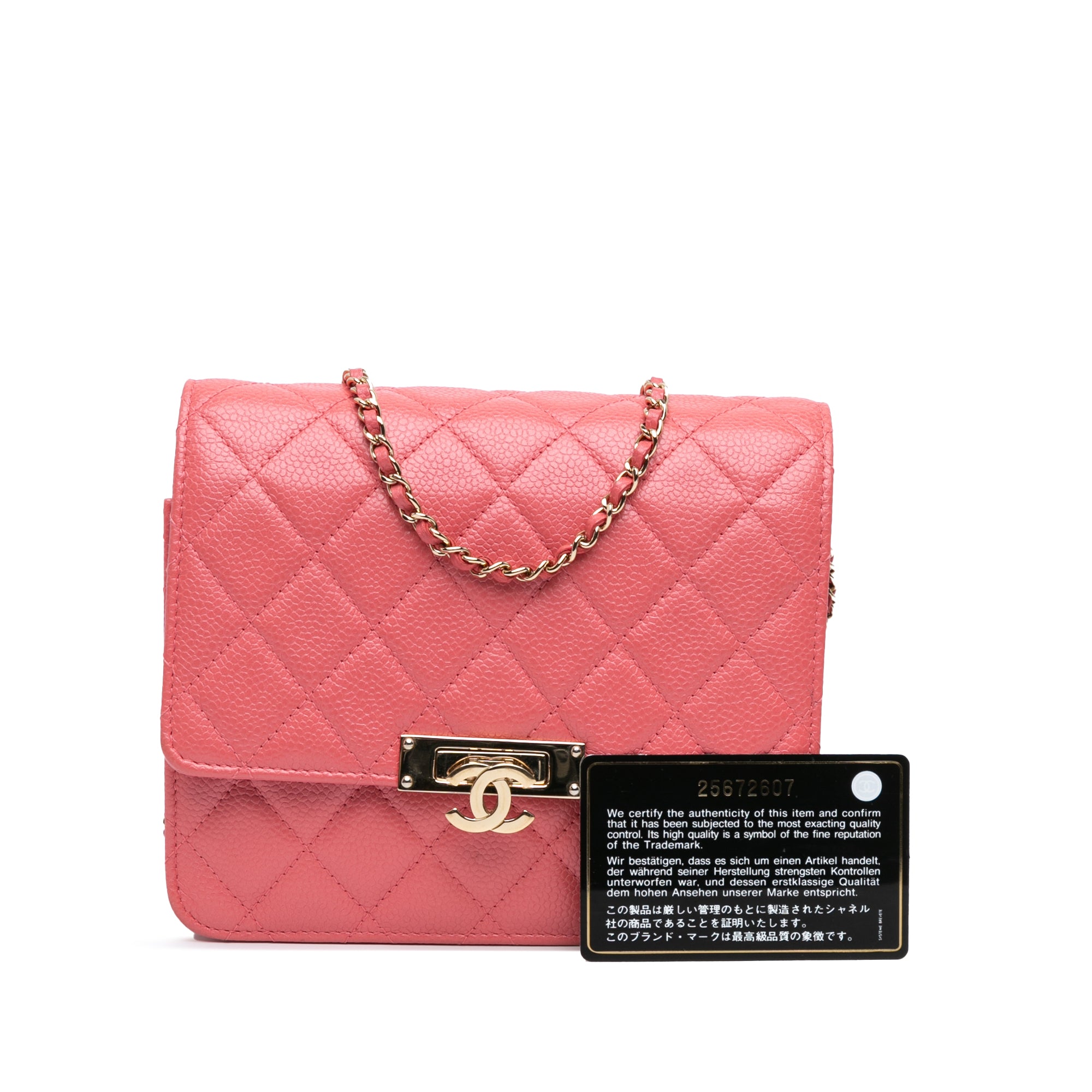 Chanel | Pre-Owned Quilted Caviar Golden Class Wallet On Chain | Pink