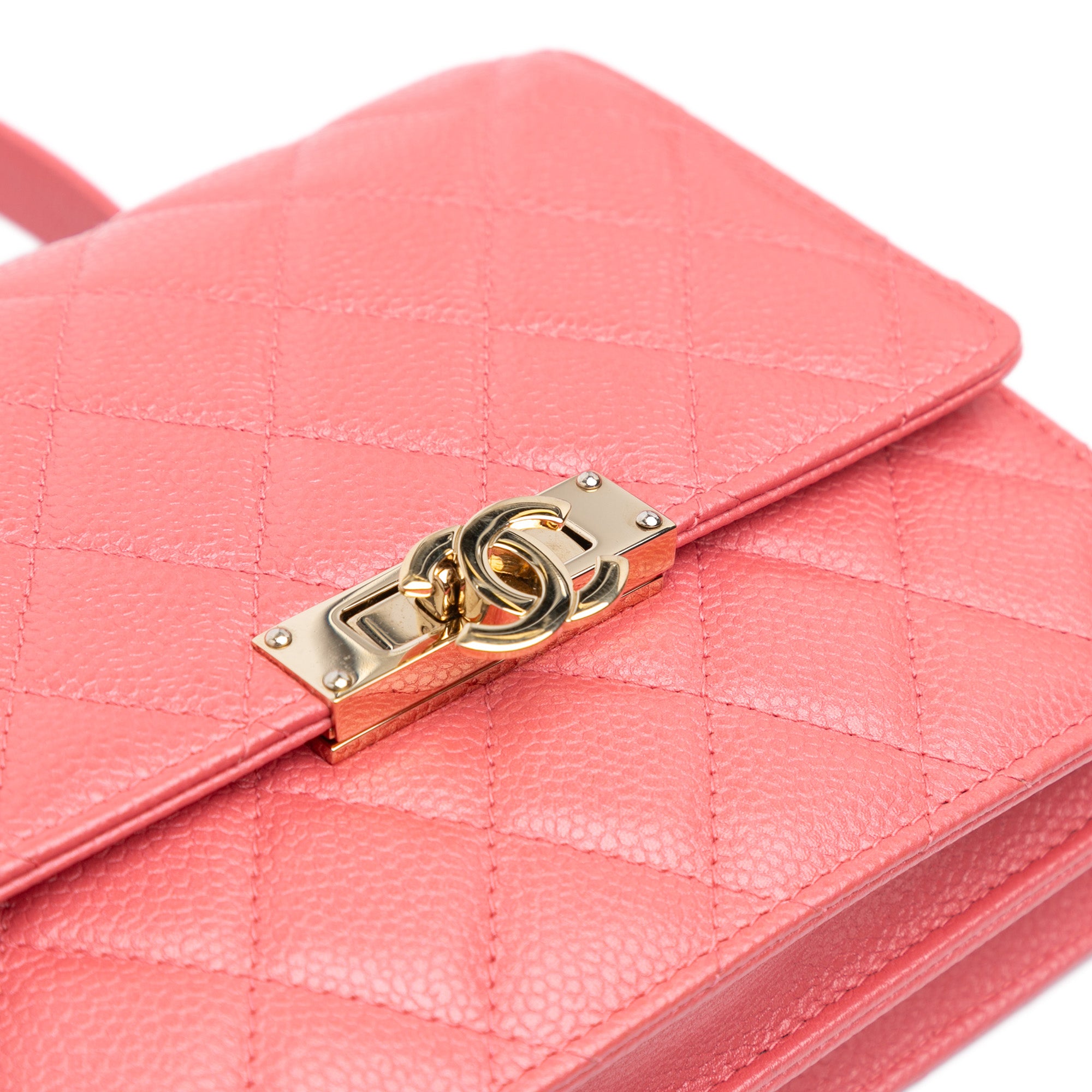 Chanel | Pre-Owned Quilted Caviar Golden Class Wallet On Chain | Pink