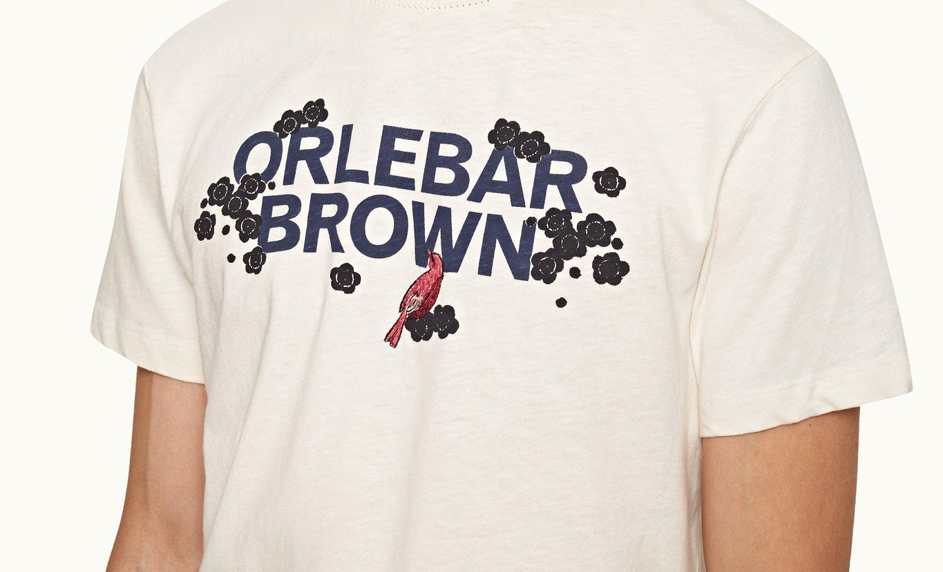 OB Classic Tee Blossom Logo Design Classic Fit Cotton T-Shirt | White Sand/Night Iris