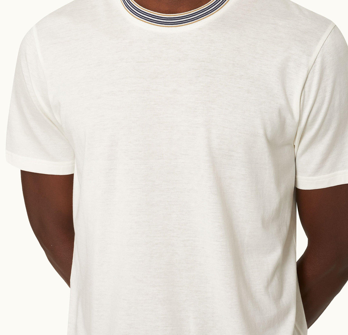OB Standard Classic Fit Stripe Neckline T-Shirt | White Sand