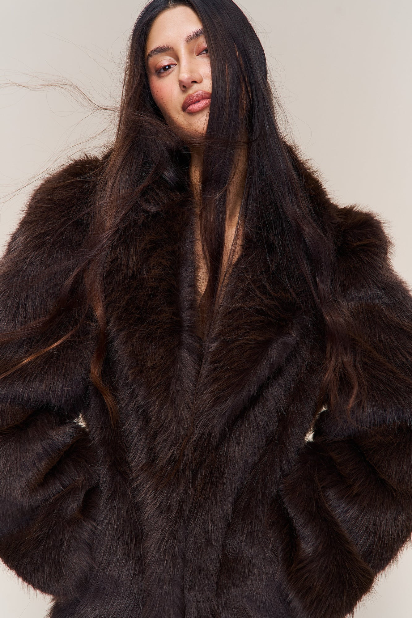 Womens | Roxie Faux Fur Coat | Chocolate