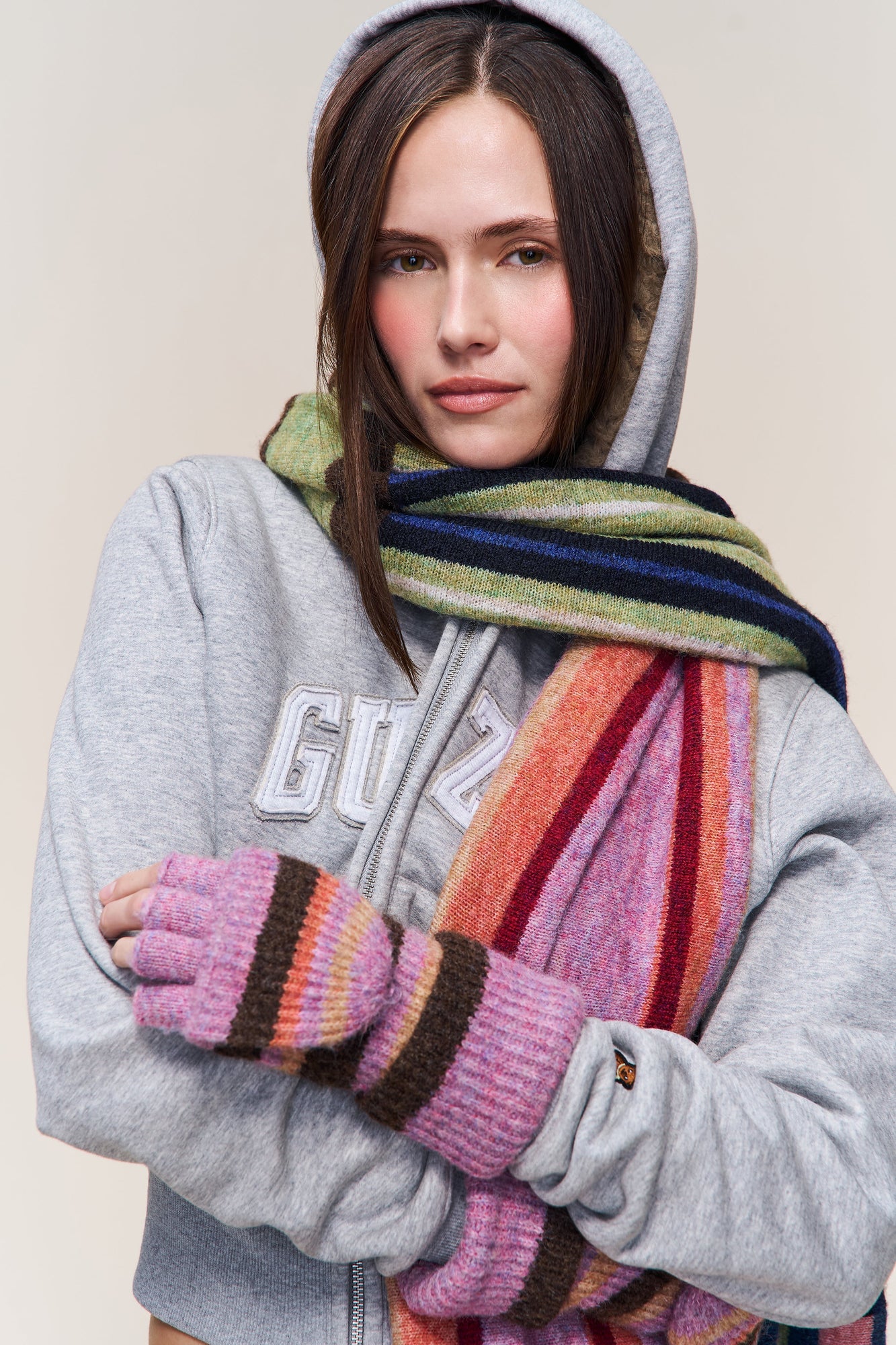 Womens | Knit Scarf | Striped Matcha Green