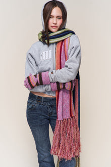 Womens | Knit Scarf | Striped Matcha Green