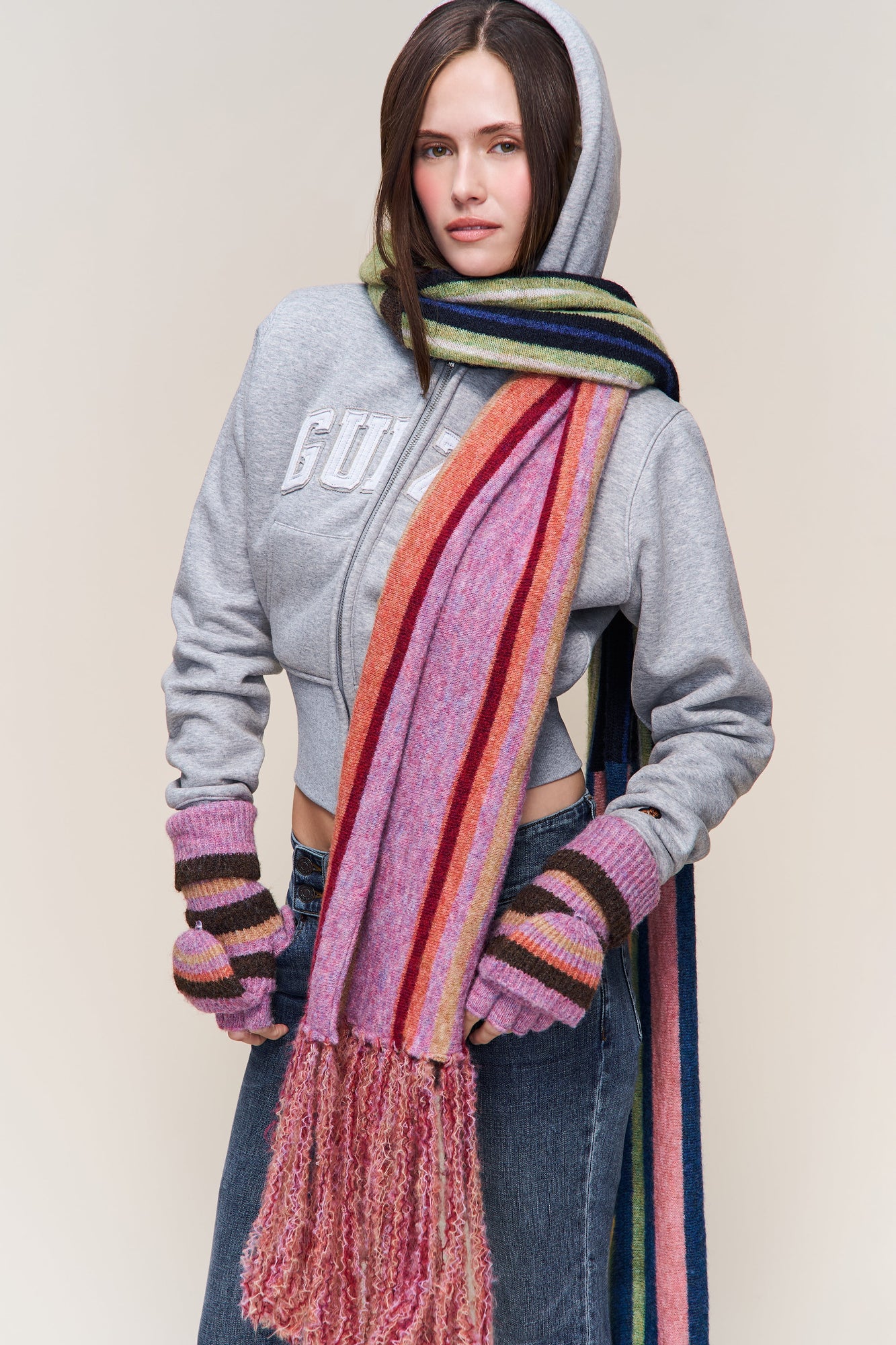 Womens | Knit Scarf | Striped Matcha Green