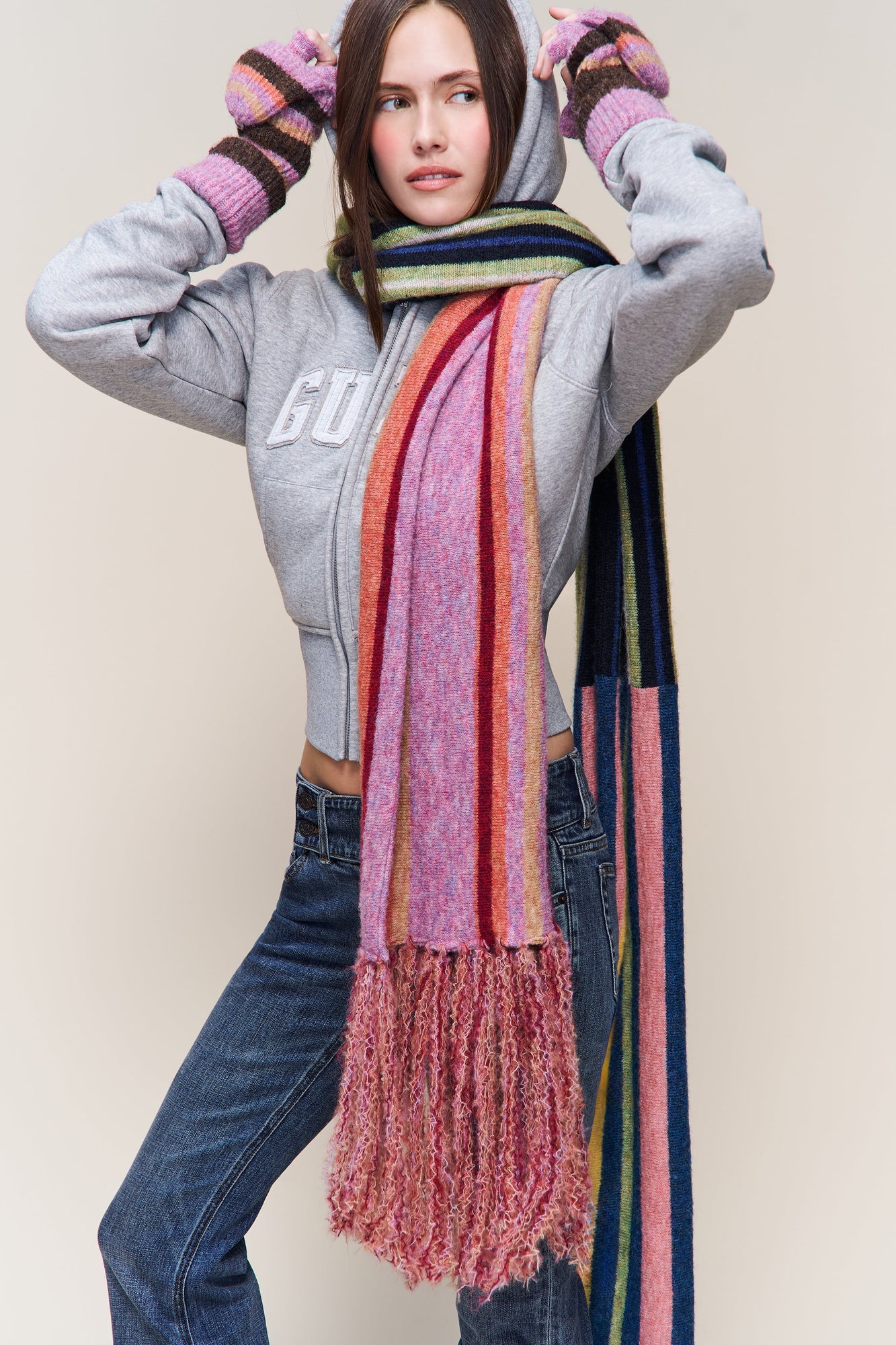 Womens | Knit Scarf | Striped Matcha Green