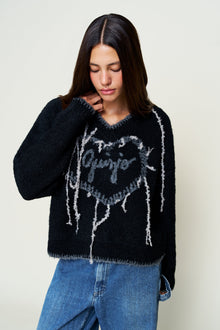 Womens | Guizio Heart Wool Sweater | Black