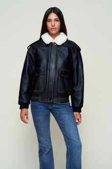 Womens | Hugo Vintage Leather Bomber | Dark Chocolate