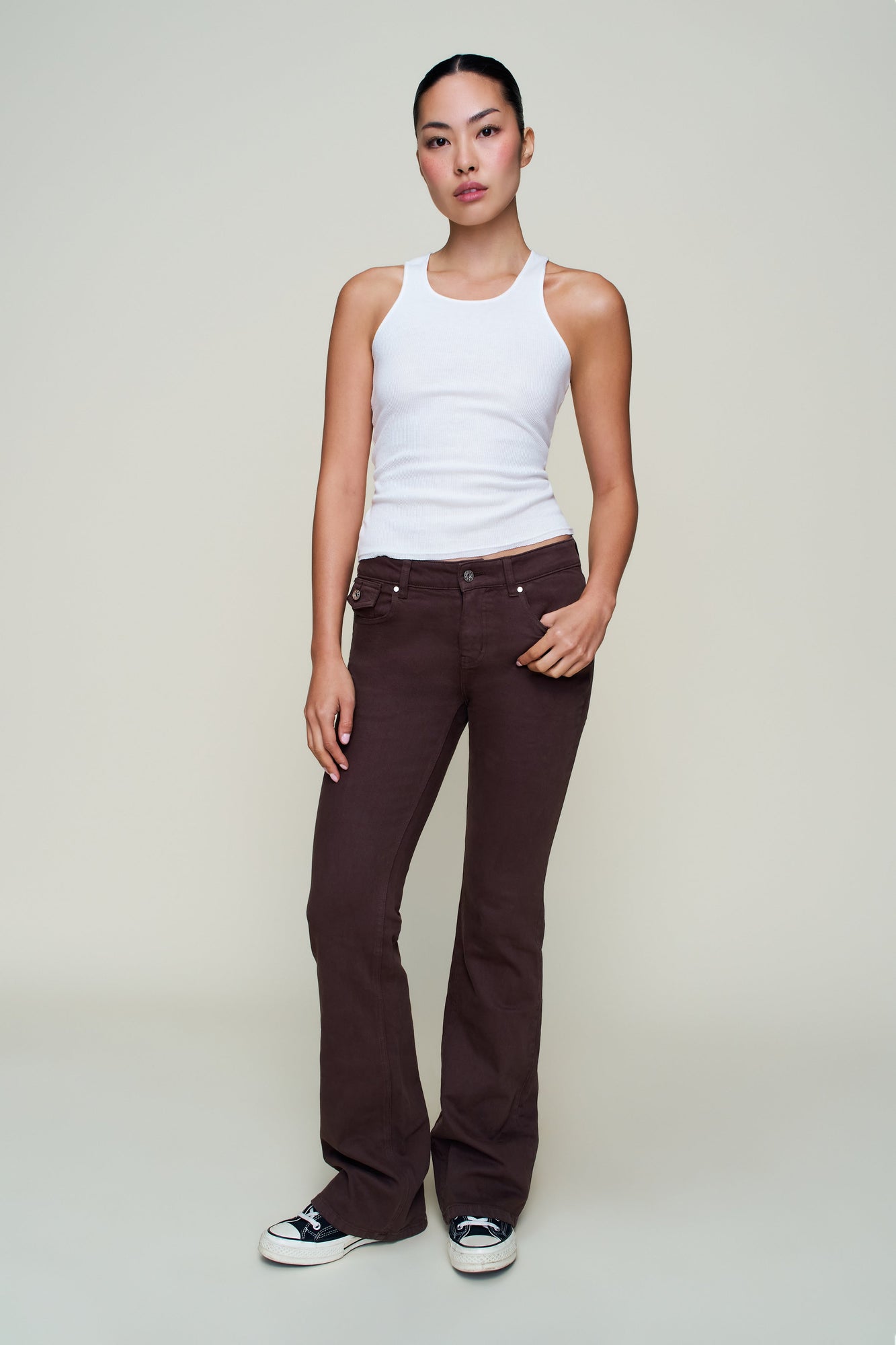 Womens | Low Rise Flare Twill Pant | Chocolate