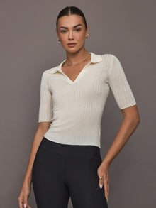 Ona | Ava Short Sleeve Polo | Ivory