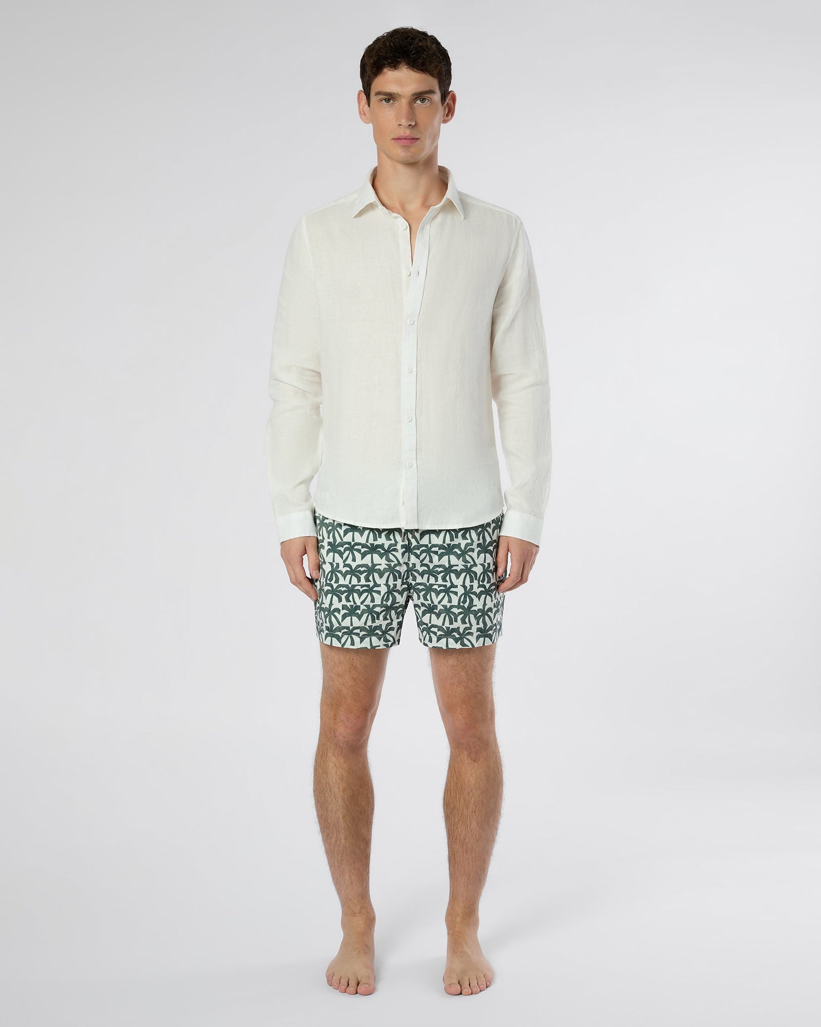 Mens | Charles 4in Swim Trunk | Off White/Dark Olive