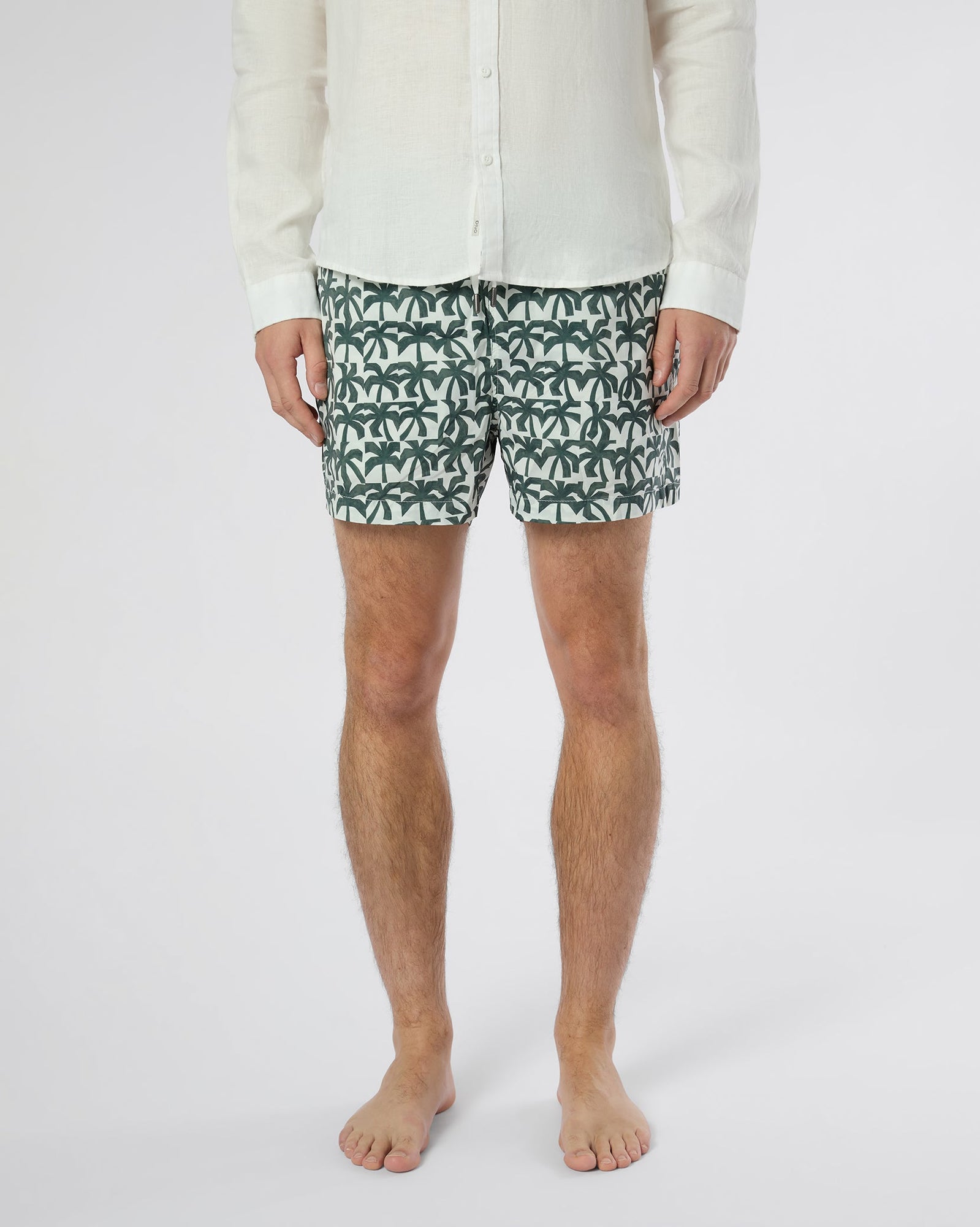 Mens | Charles 4in Swim Trunk | Off White/Dark Olive