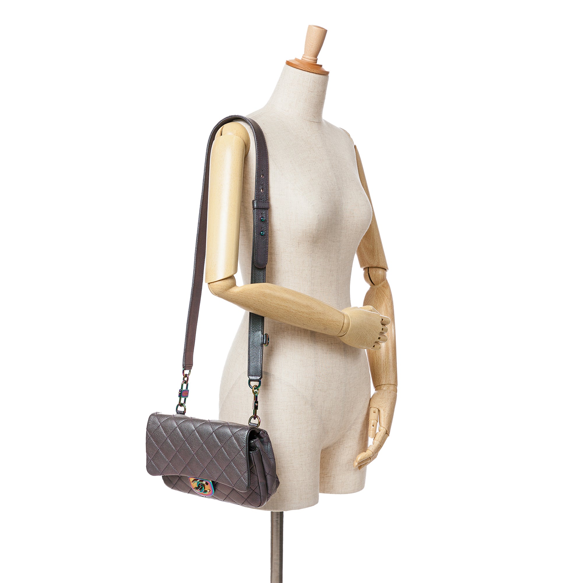 Chanel | Pre-Owned Small Iridescent Goatskin Double Carry Waist Chain Flap | Purple