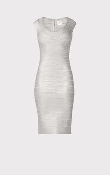 Scoop Neck Bandage Foil Dress | Silver Foil