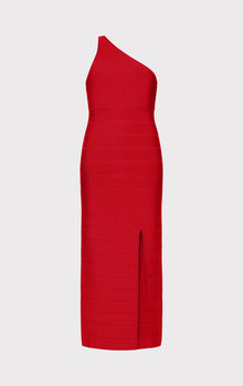 One Shoulder Bandage Gown W Slit | Lipstick Red