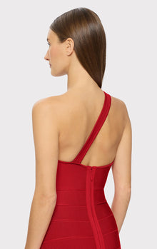 One Shoulder Bandage Gown W Slit | Lipstick Red