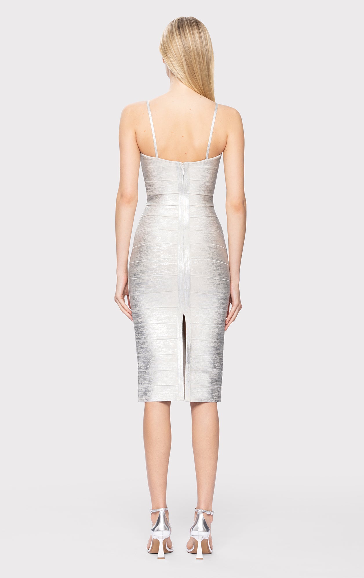 Foil Strappy Sweetheart Midi Dress | Silver Foil