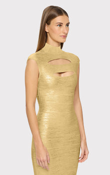 Foil Cap Sleeve Cut-Out Gown | Gold Foil