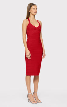 Open X Back Weaved Front Dress | Lipstick Red